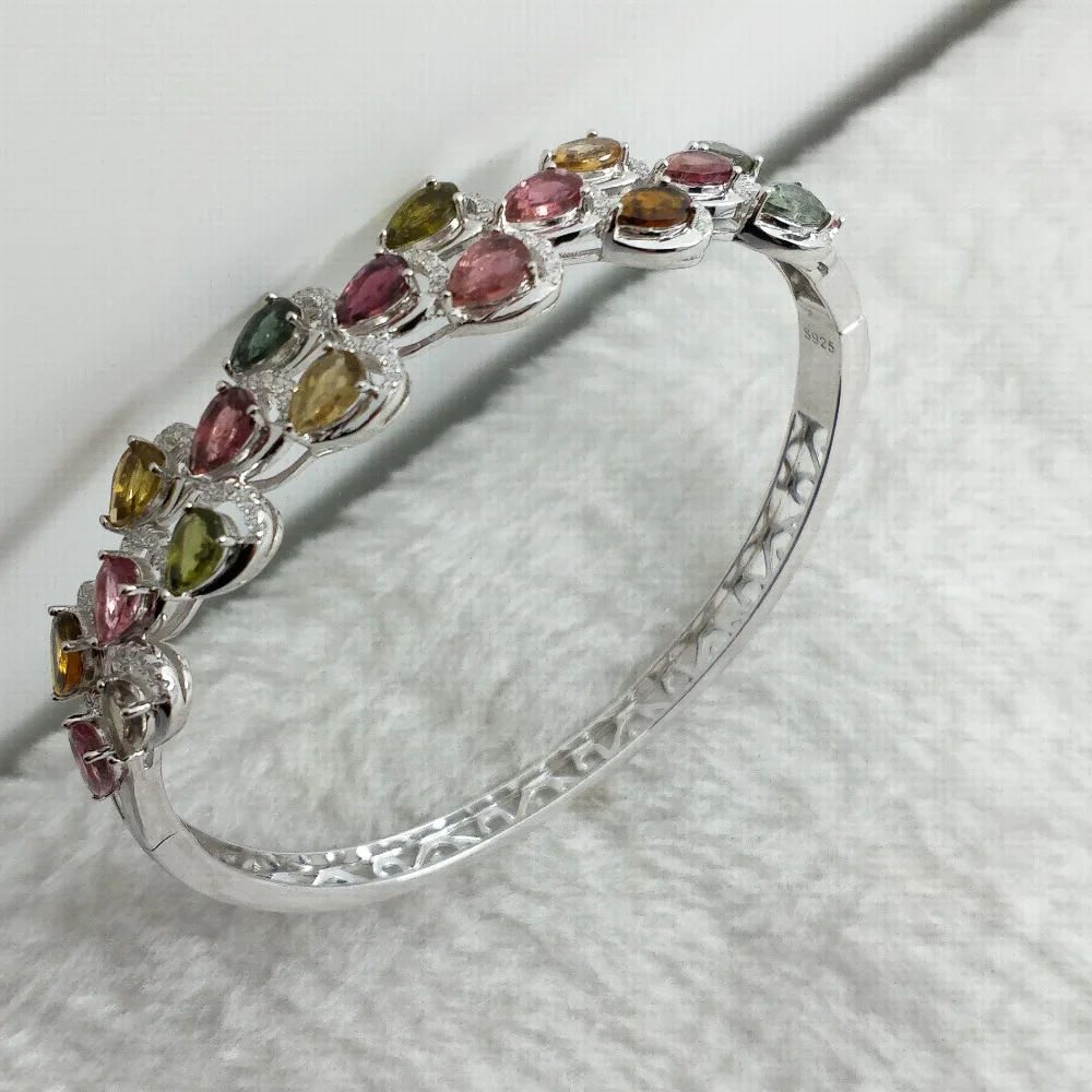 FLZB , Fine Jewelry Lady Bangle S925 Sterling Silver Prong Setting Natural Tourmaline Gemstone Bangle For Party /Wedding /Gift
FLZB , Fine Jewelry Lady Bangle S925 Sterling Silver Prong Setting Natural Tourmaline Gemstone Bangle For Party /Wedding /Gift
