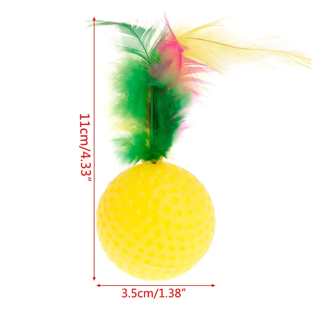 Cat Teaser Golf Ball Feather Colorful Toys Squeaky Chew Play Intelligent Interactive Funny Pet Dog Puppy Kitten Supplies