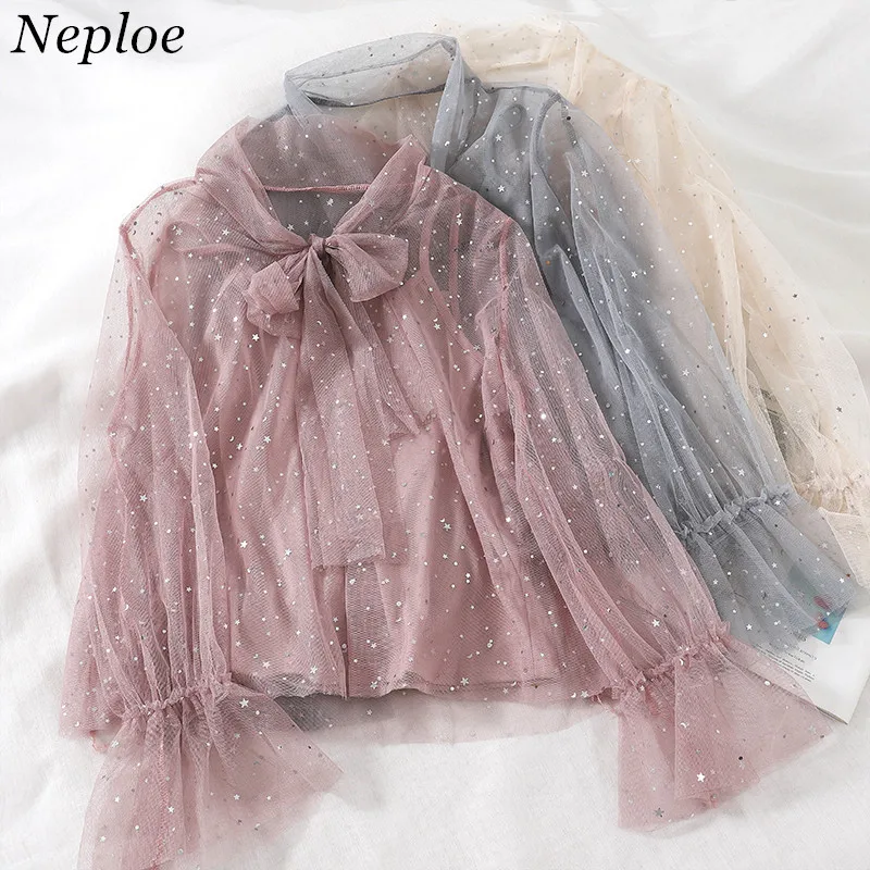 Neploe Sweet Two Pieces Bow Neck Mesh Blouse+Camis 2019 Spring Summer Flare Sleeves Perspective Blouse Shinny Stars Top 69536
Neploe Sweet Two Pieces Bow Neck Mesh Blouse+Camis 2019 Spring Summer Flare Sleeves Perspective Blouse Shinny Stars Top 69536