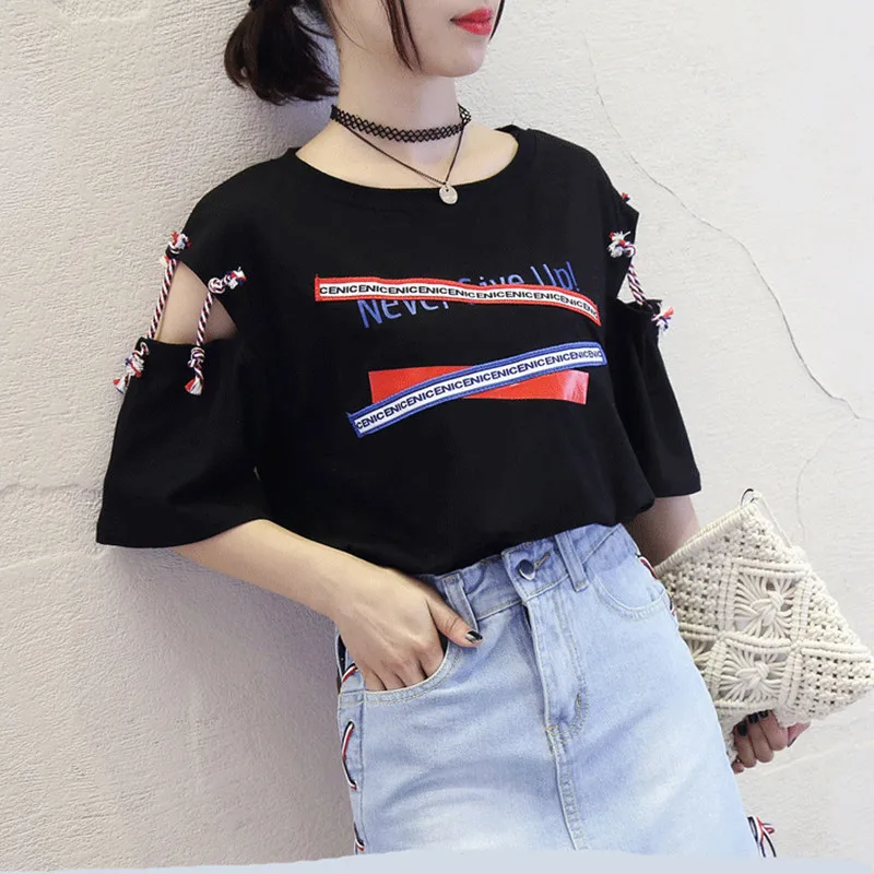 Fashion Letter Print Irregular Braid T shirt Summer Women Soft Cotton Blend tshirt Hollow Out Short Sleeve Patchwork Casual tops
Fashion Letter Print Irregular Braid T shirt Summer Women Soft Cotton Blend tshirt Hollow Out Short Sleeve Patchwork Casual tops