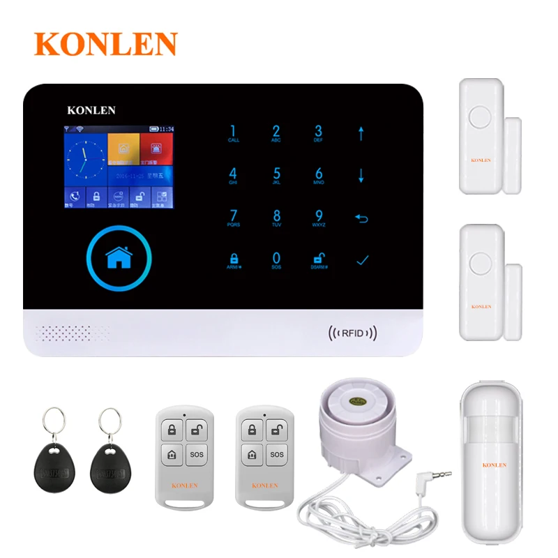 Охранная сигнализация KONLEN с голосовым управлением Wi Fi GSM SIM картой RFID сенсорный ЖК