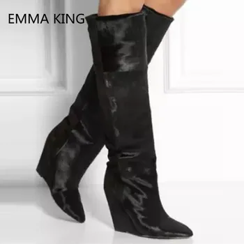 2018 New Arrival Horsehair Women Long Knight Boots Pointed Toe Sexy Wedges High Heels Winter Ladies Shoes Woman Knee High Boots
2018 New Arrival Horsehair Women Long Knight Boots Pointed Toe Sexy Wedges High Heels Winter Ladies Shoes Woman Knee High Boots