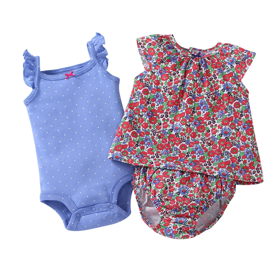 2018 free ship Baby girl clothes set kids bebes clothing summer set floral red Wave point baby romper style Sets bodysuit 17