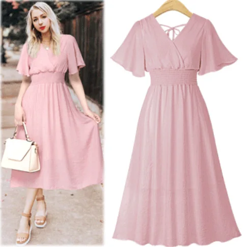 2019 Summer New Fashion Large Size Women's Solid Color V-neck Chiffon Long Dress
2019 Summer New Fashion Large Size Women's Solid Color V-neck Chiffon Long Dress