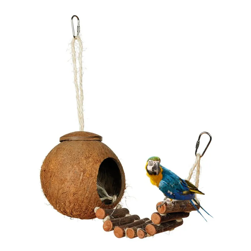 Bird Parrot Toy Nest Hut Cage Naturals Coco Hideaway with Ladder | Дом и сад