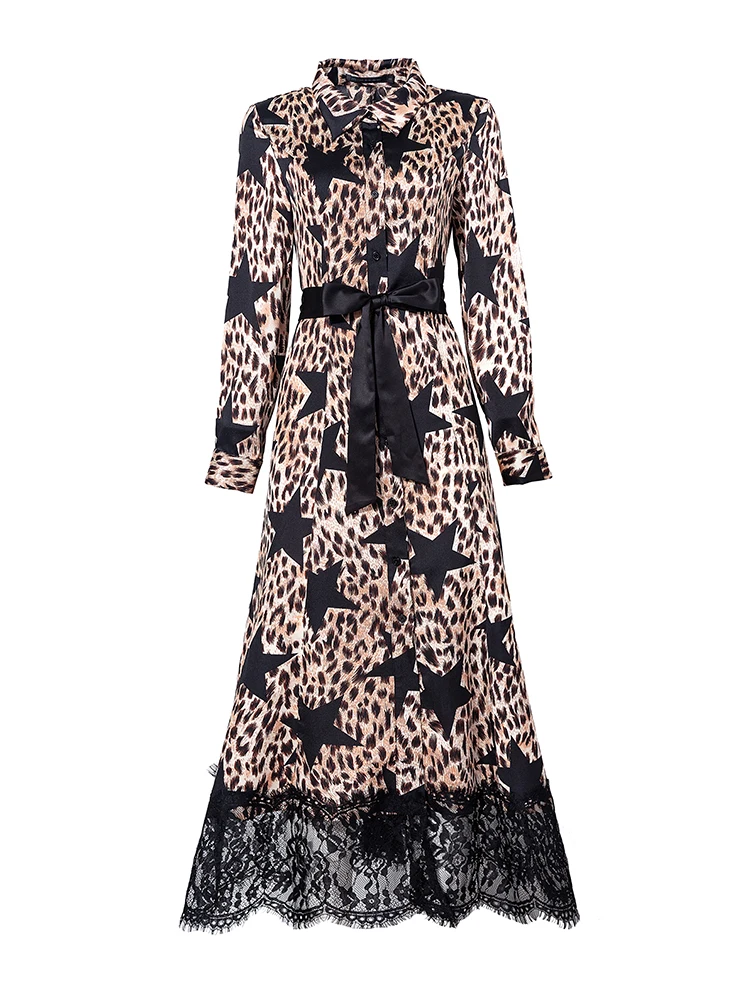 Leopard five-pointed star satin print dress 2019 new lace stitching dress summer spring plus size
Leopard five-pointed star satin print dress 2019 new lace stitching dress summer spring plus size