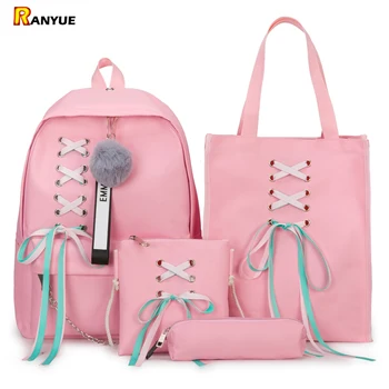4Pcs/Set Ribbon Chain Bowknot Letter Mochila Canvas Backpack Travel Rucksacks Leisure Backpacks For Teenage Girls School Bagpack
4Pcs/Set Ribbon Chain Bowknot Letter Mochila Canvas Backpack Travel Rucksacks Leisure Backpacks For Teenage Girls School Bagpack