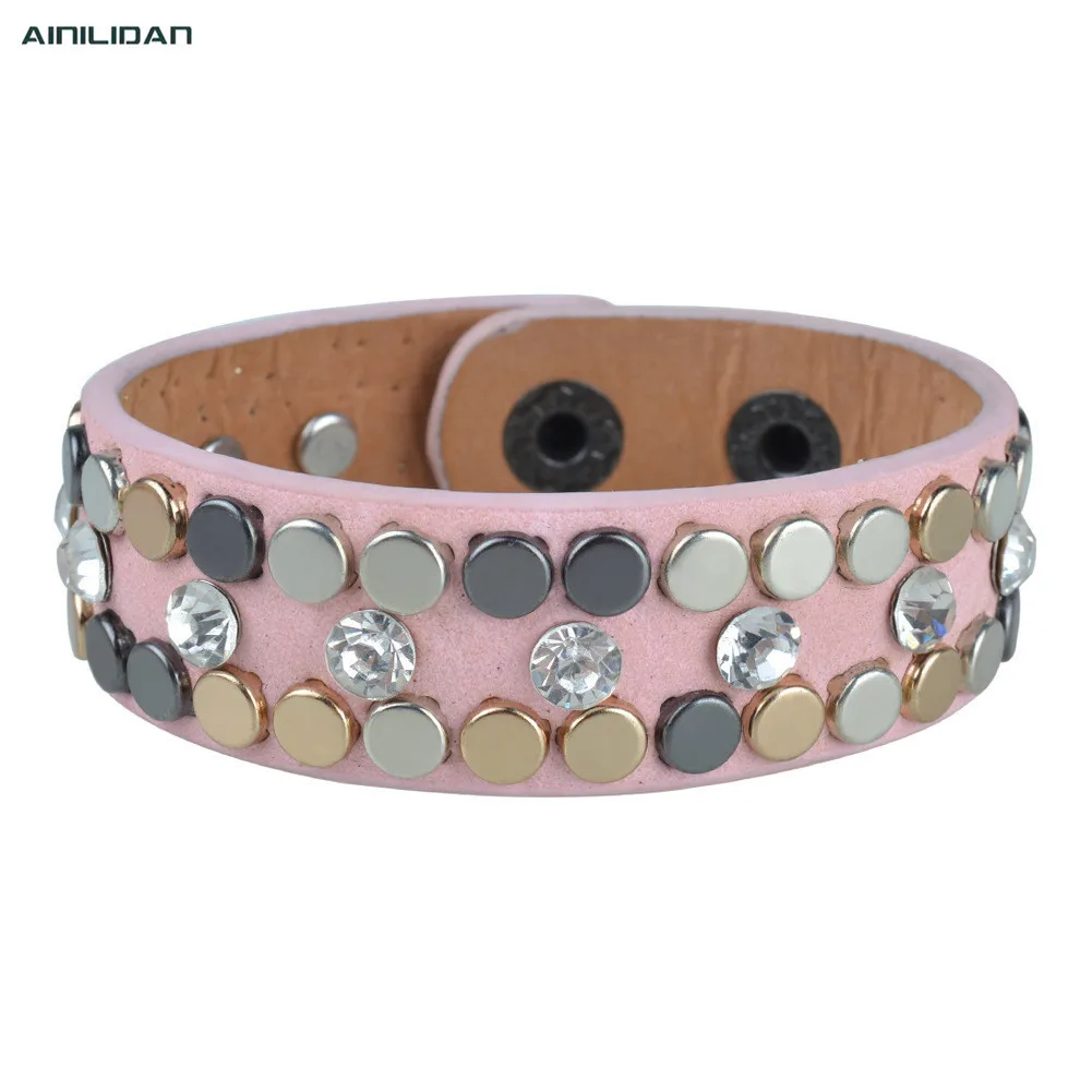 AINILIDAN Fashion Colored Leather Bracelets Wristband Vintage Rivets Rhinestone Punk Style Bracelet Bangles Women Accessories
AINILIDAN Fashion Colored Leather Bracelets Wristband Vintage Rivets Rhinestone Punk Style Bracelet Bangles Women Accessories