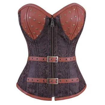 Brown Steampunk Corset Bustiers With Rivets Gothic Bustier Steel Boned Dobby Corsets Sexy Leather Patchwork Waist Sliming Corset
Brown Steampunk Corset Bustiers With Rivets Gothic Bustier Steel Boned Dobby Corsets Sexy Leather Patchwork Waist Sliming Corset