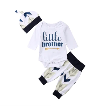 Newborn Baby Boys Brother Set Clothes 3pcs Long Sleeve Letter Bodysuit Print Pants Hat Infant Cute Outfits Autumn Fashion 2018
Newborn Baby Boys Brother Set Clothes 3pcs Long Sleeve Letter Bodysuit Print Pants Hat Infant Cute Outfits Autumn Fashion 2018
