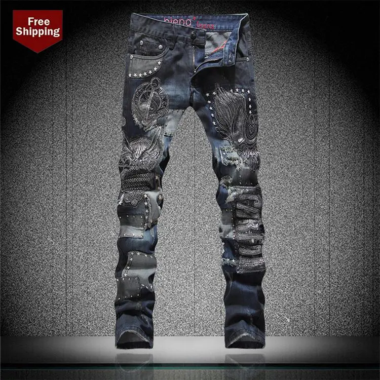 Original Design Autumn And Winter Jeans Men's Fashion Street Embroidery Patchwork Punk Rivet Retro Slim Straight Denim #809
Original Design Autumn And Winter Jeans Men's Fashion Street Embroidery Patchwork Punk Rivet Retro Slim Straight Denim #809