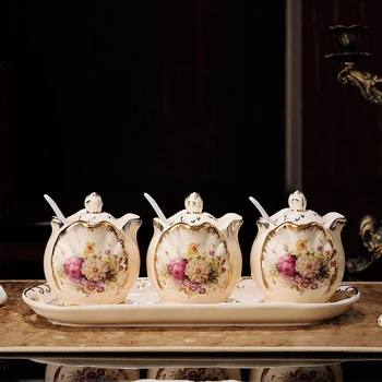 European style original ceramic seasoning box, seasoning pot set, kitchen supplies, seasoning pot, spoon with tray
European style original ceramic seasoning box, seasoning pot set, kitchen supplies, seasoning pot, spoon with tray