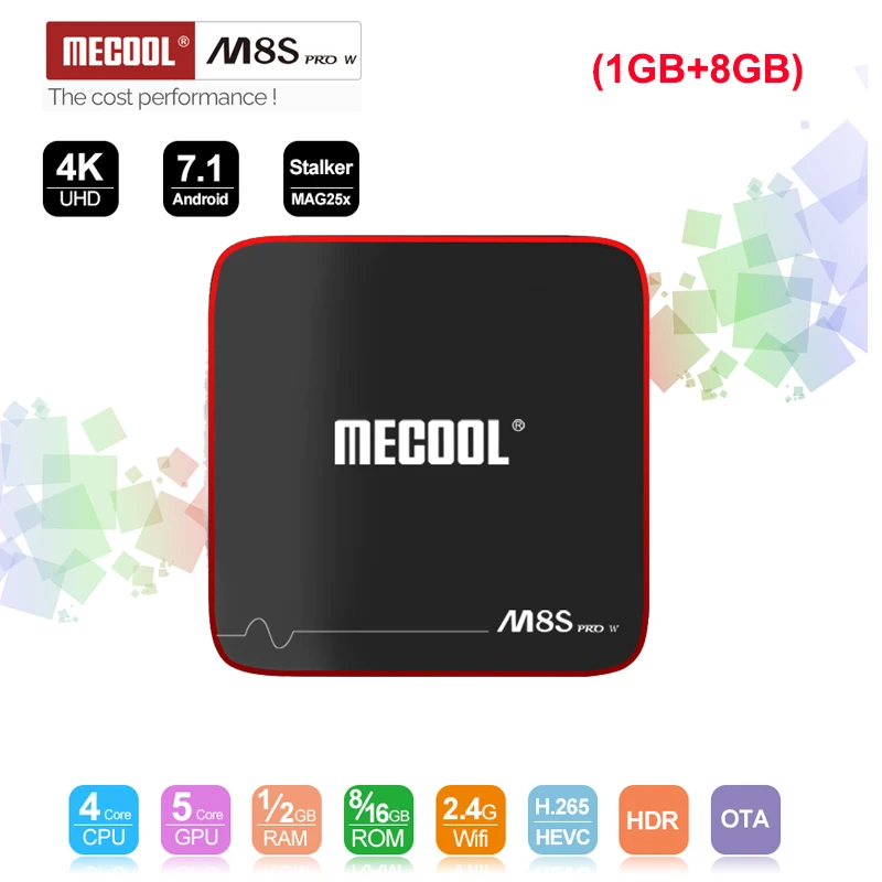 

MECOOL M8S PRO W Android 7.1 TV Box Amlogic S905W Quad Core Smart TV Box 1GB RAM 8GB ROM 2.4G WiFi 100M LAN H.265 4K Set Top Box