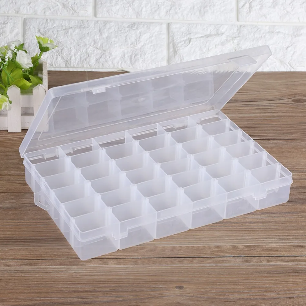 

36 Grids Clear Plastic Storage Box Adjustable Dividers Make Up Organizer Pills Drugs Earrings Bead Jewelry Storage Box Case