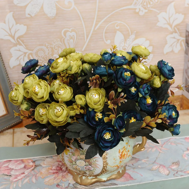 Image 1Bunch European Vintage Retro Artificial Tea Rose Bouquet Plant Floristry Silk Flower Arrangement Home Decoration 6 Colours
