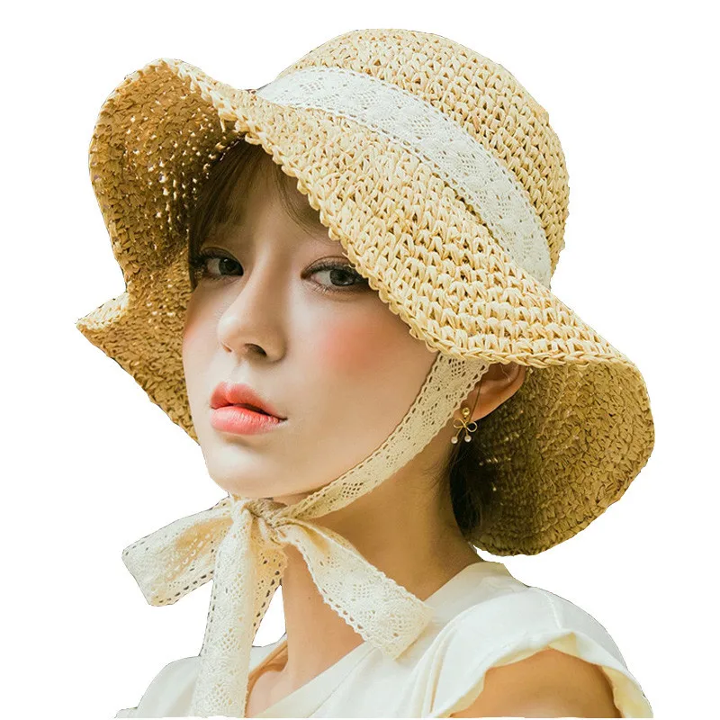 

Handmade Weave Raffia Sun Hats for Women Ribbon Lace Up Large Brim Straw Hat Outdoor Beach Summer Caps Chapeu Feminino