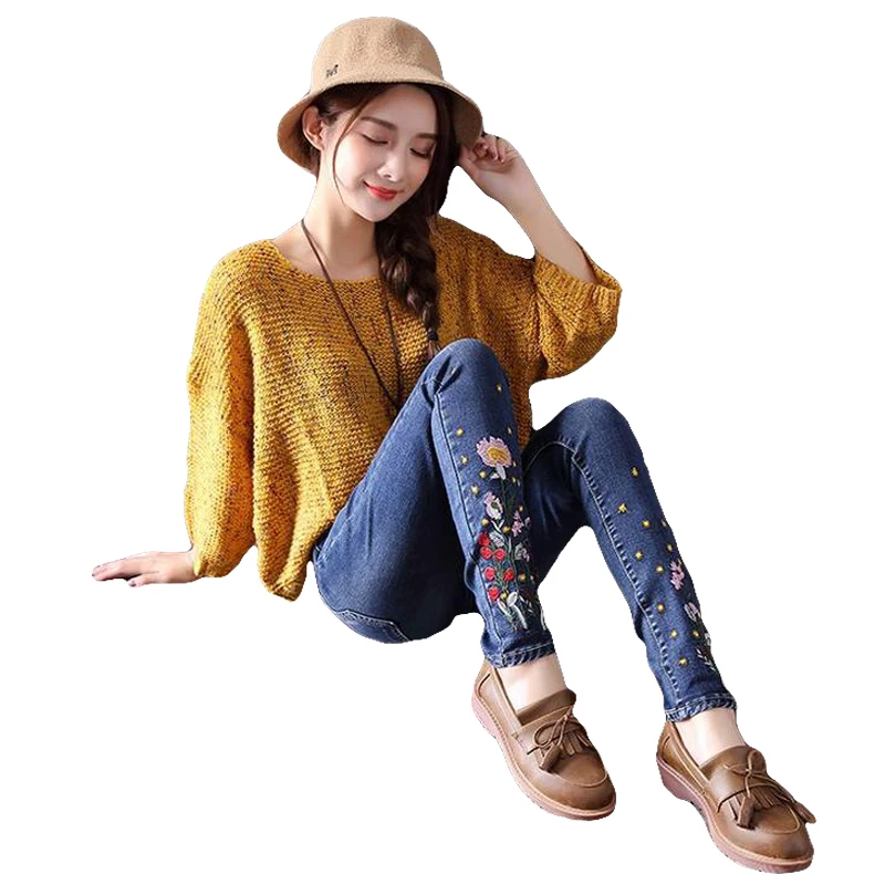 sunlight Floral embroidery women jeans pants Casual high waist jeans femme dark blue denim skinny jenas pencil trousers 2018
sunlight Floral embroidery women jeans pants Casual high waist jeans femme dark blue denim skinny jenas pencil trousers 2018