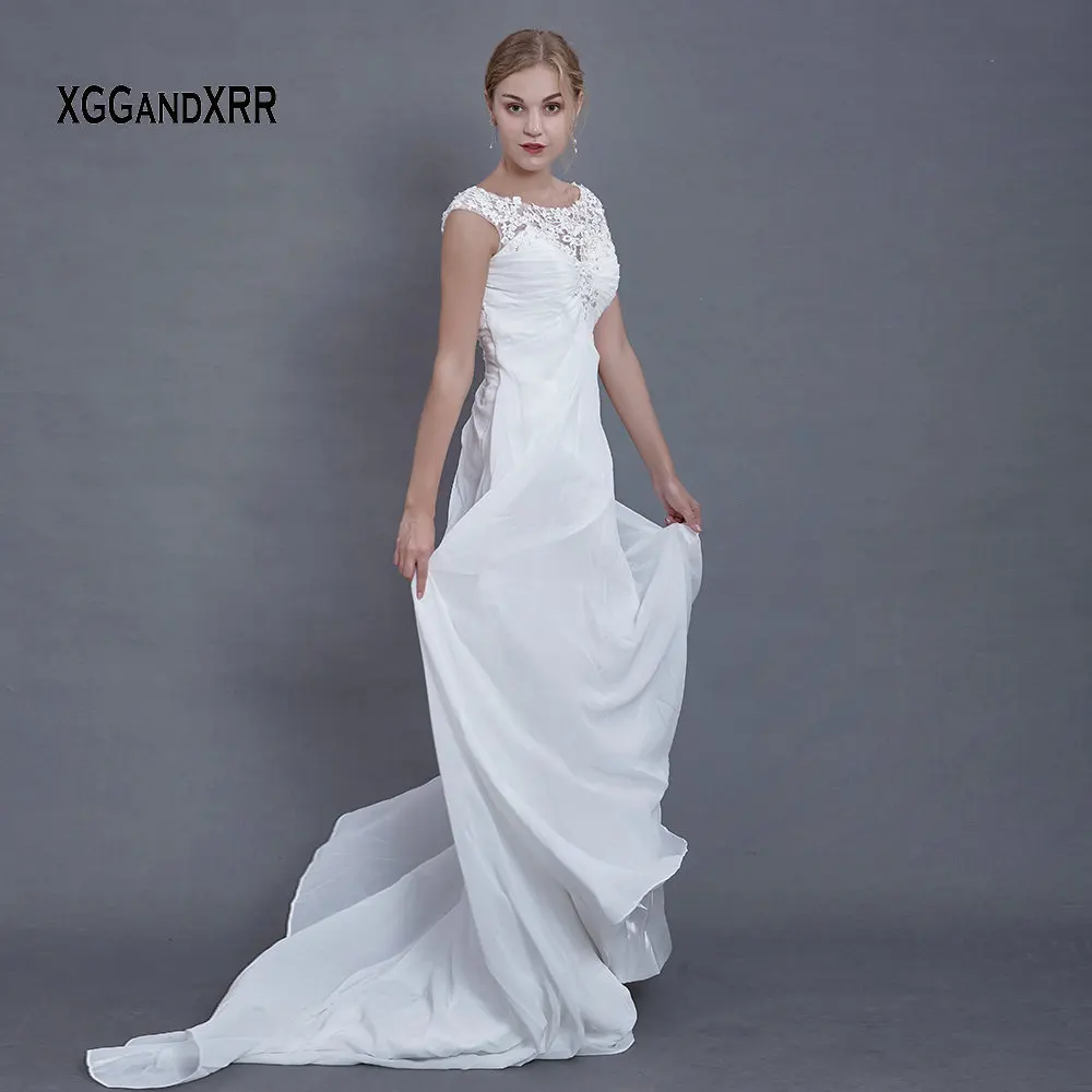 Hot Sale Simple Chiffon Beach Wedding Dress 2018 Scoop Lace Applique See Through Back Pleats Beading With Lace Applique White
Hot Sale Simple Chiffon Beach Wedding Dress 2018 Scoop Lace Applique See Through Back Pleats Beading With Lace Applique White