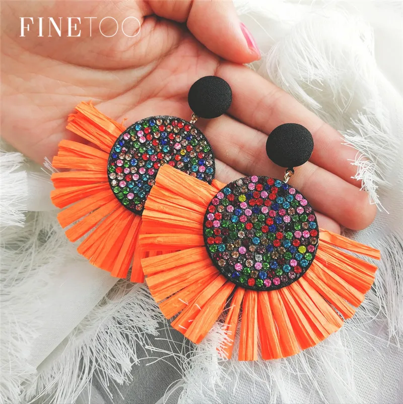 Bohemian Handmade Colorful Crystal Big Lafite Tassel Earrings for Women Oversize Geometric Raffia Straw Statement Earrings
Bohemian Handmade Colorful Crystal Big Lafite Tassel Earrings for Women Oversize Geometric Raffia Straw Statement Earrings