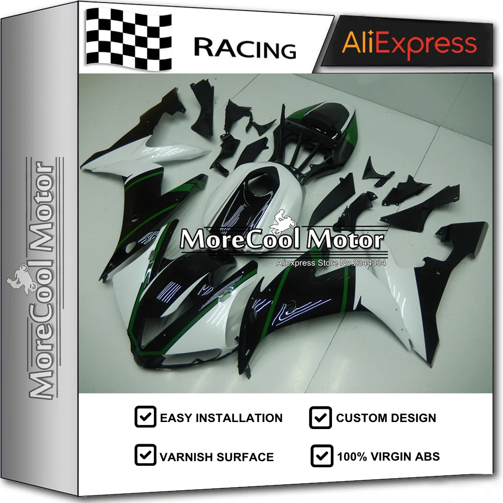 2004 2005 2006 YZF R1 Year Full Tank Cover Complete ABS Injection Fairing Cover For Yamaha Pearl White & Black With Green Decals
2004 2005 2006 YZF R1 Year Full Tank Cover Complete ABS Injection Fairing Cover For Yamaha Pearl White & Black With Green Decals