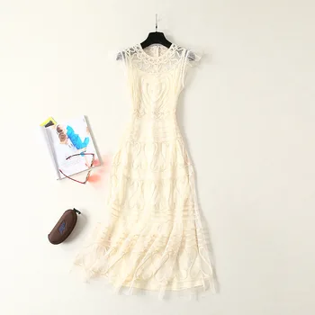 European and American women's clothing 2019 summer new style Fashion mesh tray dress with short sleeves and round neck
European and American women's clothing 2019 summer new style Fashion mesh tray dress with short sleeves and round neck