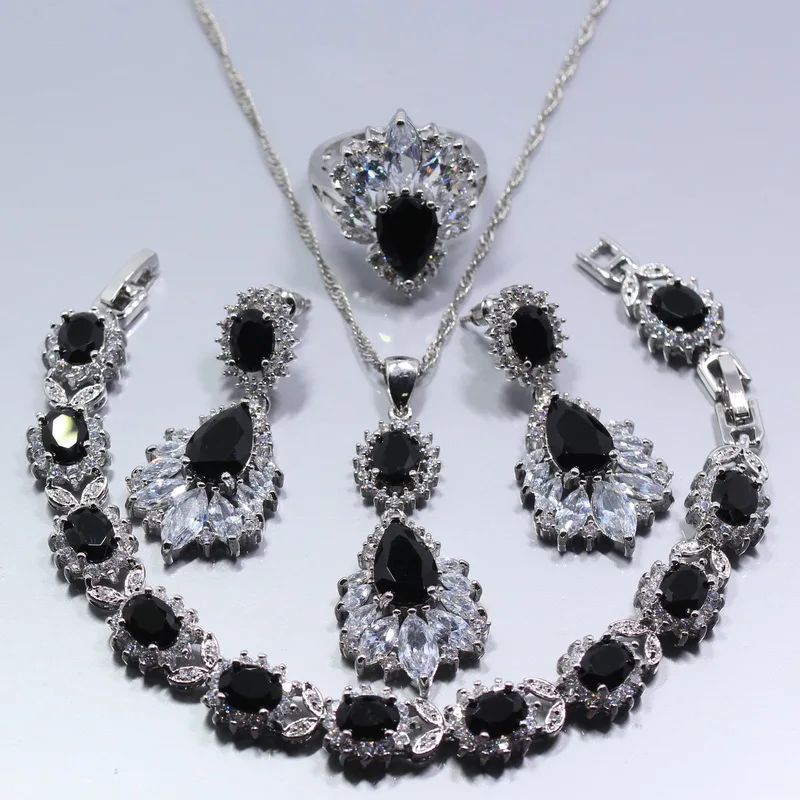 Austria Crystal Black Zircon 4PCS Jewelry Set 925 Sterling Silver Ring Necklace Pendant Bracelet For Women Gift Box
Austria Crystal Black Zircon 4PCS Jewelry Set 925 Sterling Silver Ring Necklace Pendant Bracelet For Women Gift Box