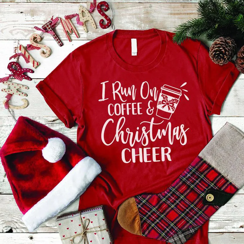 ONSEME I run on Coffee and Christmas Cheer Letter Friends Shirt Summer O-neck Short Sleeve Tee Plus Size Women T Shirt Q-781
ONSEME I run on Coffee and Christmas Cheer Letter Friends Shirt Summer O-neck Short Sleeve Tee Plus Size Women T Shirt Q-781
