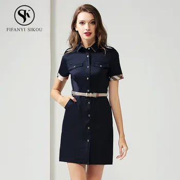 Classic Turn-down Collar Short sleeve Dress women Single Breasted Belt Pocket Elegant Dress Ladies Fashion Office Casual Dresses
Classic Turn-down Collar Short sleeve Dress women Single Breasted Belt Pocket Elegant Dress Ladies Fashion Office Casual Dresses