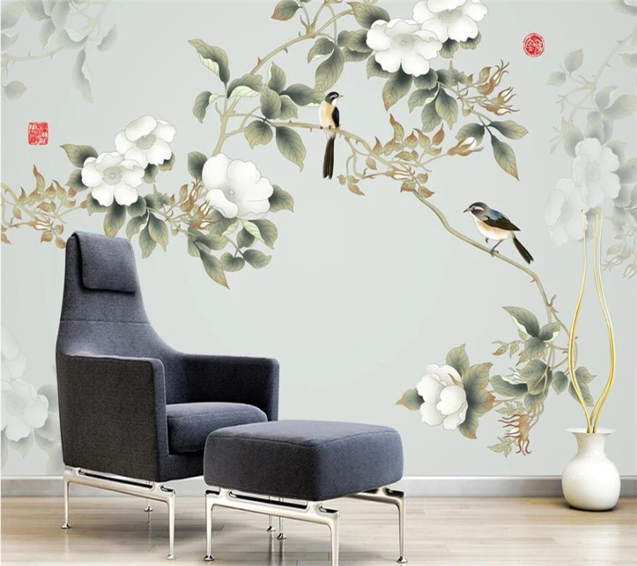 

beibehang Custom wallpaper 3d photo murals Chinese style hand-painted flowers and birds peony map living room bedroom wallpaper