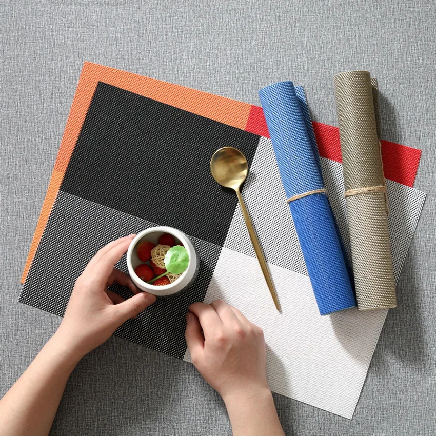 2/4/6 PCS Placemats PVC Table Mat Color Block Dining Table Disc Pads Coasters Mantel Napperon Plate Bar Tapete de lugar 30*45cm
2/4/6 PCS Placemats PVC Table Mat Color Block Dining Table Disc Pads Coasters Mantel Napperon Plate Bar Tapete de lugar 30*45cm