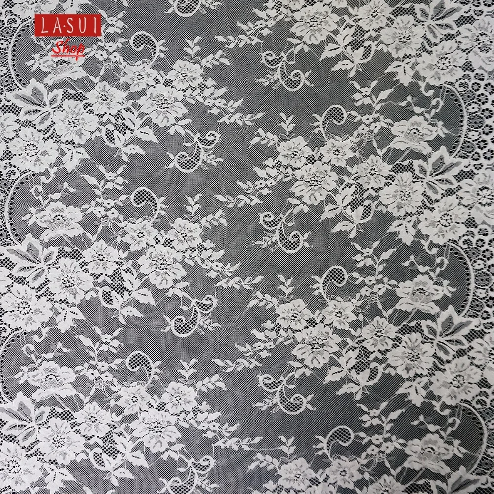 

LASUI 0.72m*3m off white black Eyelash French lace fabric Plant flowers Fashion cloth DIY Wedding dress C0018