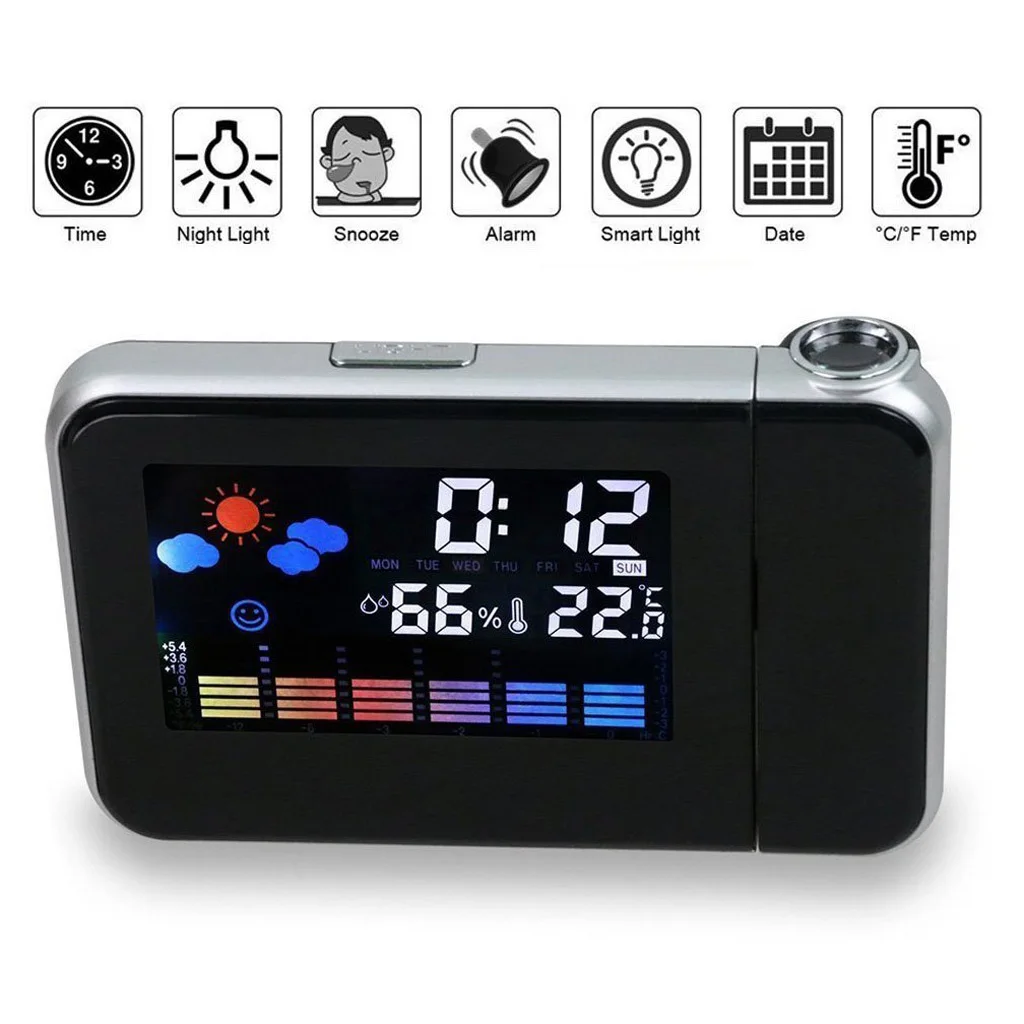 Digital Projection Alarm Clock Weather Station with Temperature Thermometer Humidity Hygrometer/Bedside Wake Up Projector Clock
Digital Projection Alarm Clock Weather Station with Temperature Thermometer Humidity Hygrometer/Bedside Wake Up Projector Clock