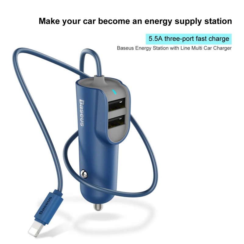 Baseus Dual USB Car Charger 5.5A Fast Car-Charger Adapter For iPhone 7 6s Smart Mobile Phone Charger, With 1m Cable For iPhone
Baseus Dual USB Car Charger 5.5A Fast Car-Charger Adapter For iPhone 7 6s Smart Mobile Phone Charger, With 1m Cable For iPhone