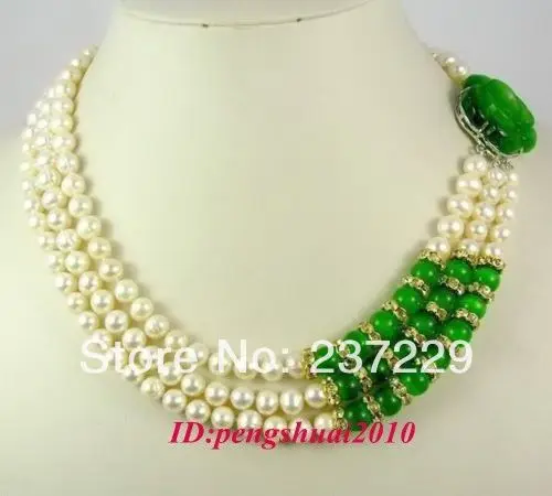 Wholesale price FREE SHIPPING ##Vintage 3 Strand White Pearl Green Jade 18K GP Shell Flower Clasp Women Necklace
Wholesale price FREE SHIPPING ##Vintage 3 Strand White Pearl Green Jade 18K GP Shell Flower Clasp Women Necklace