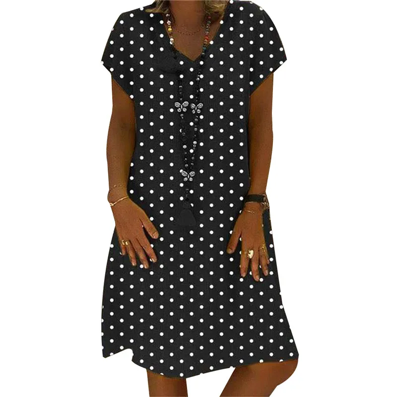 Print Polka Dot Dress Women V Neck Casual Retro Vintage Beach Dress Summer 2019 Loose Long Knee-Length A-Line Dresses Ladies
Print Polka Dot Dress Women V Neck Casual Retro Vintage Beach Dress Summer 2019 Loose Long Knee-Length A-Line Dresses Ladies
