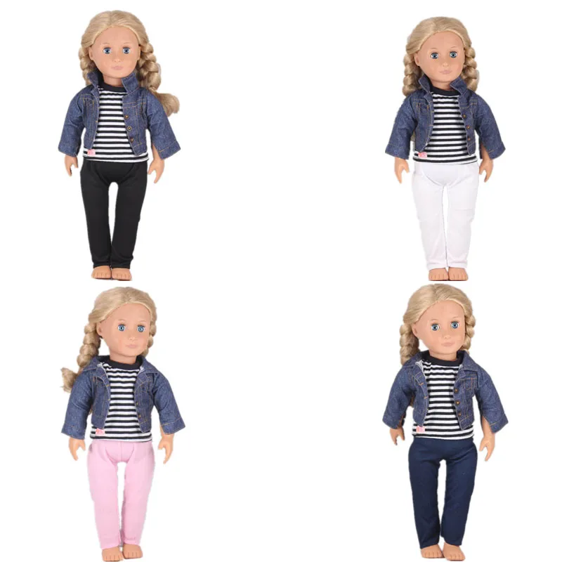 18 inch Doll Clothes Stripe Tshirt +Jean Coat +Pants Girl Doll Clothes For 18 Inch girl Doll Best Gift For Children
18 inch Doll Clothes Stripe Tshirt +Jean Coat +Pants Girl Doll Clothes For 18 Inch girl Doll Best Gift For Children