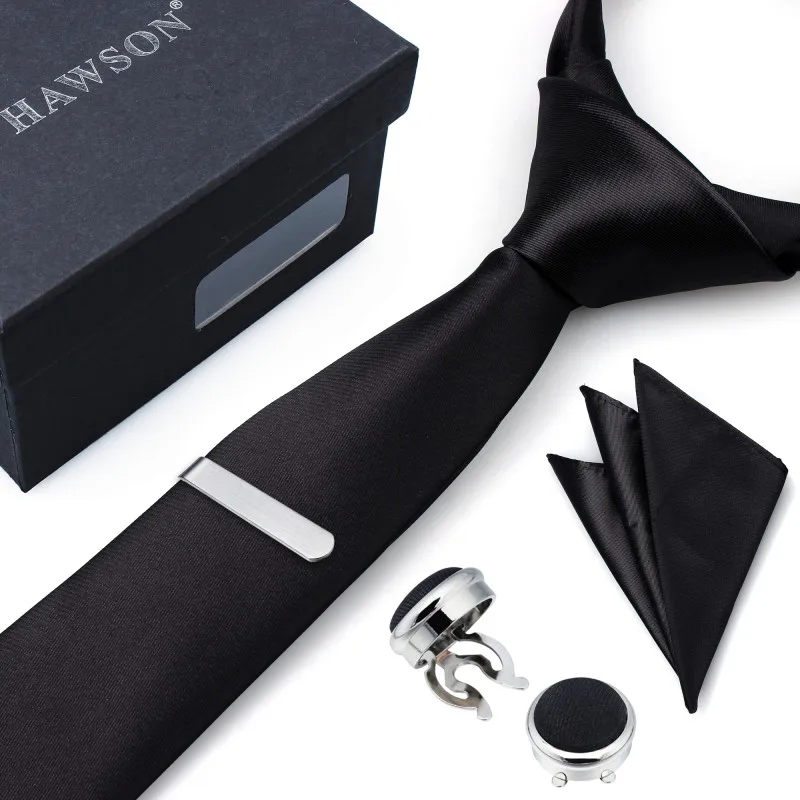 HAWSON Black Necktie Set with Pocket Square Tie Clip & Button Cover CuffLinks for Business Wedding, Mens Gift, Mens Accessory
HAWSON Black Necktie Set with Pocket Square Tie Clip & Button Cover CuffLinks for Business Wedding, Mens Gift, Mens Accessory