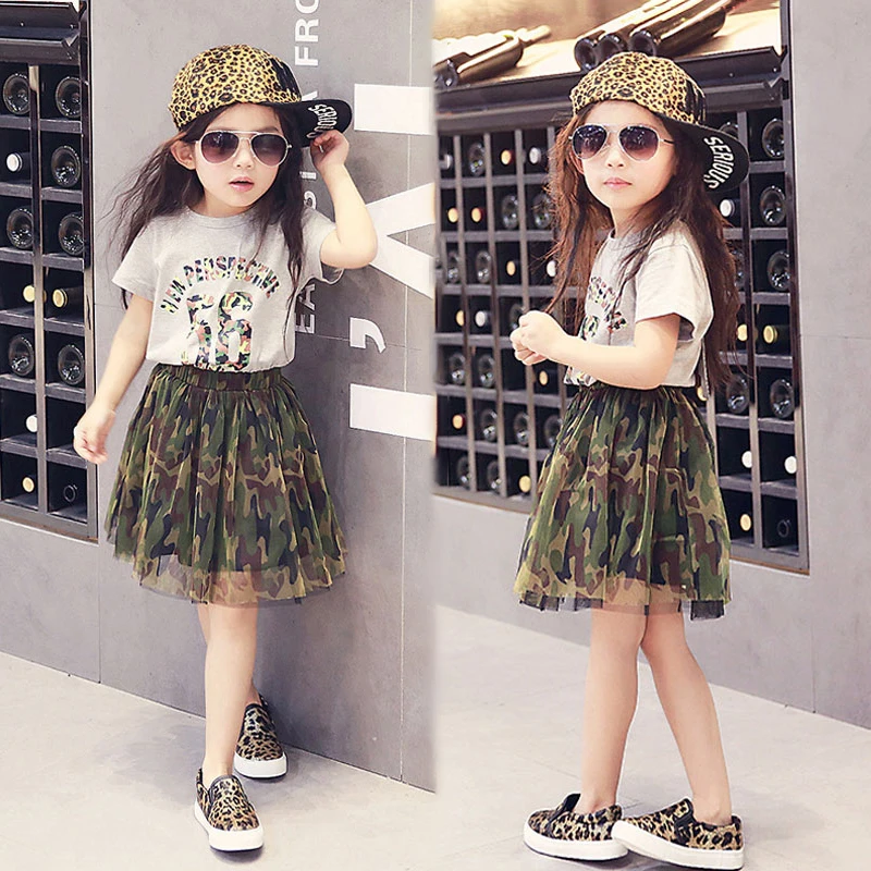 Summer Letter Print Short Sleeve T-shirt+Camouflage Mesh Skirts Suits 2PCS Kids Baby Girl Clothing Set Children Casual Outfits
Summer Letter Print Short Sleeve T-shirt+Camouflage Mesh Skirts Suits 2PCS Kids Baby Girl Clothing Set Children Casual Outfits