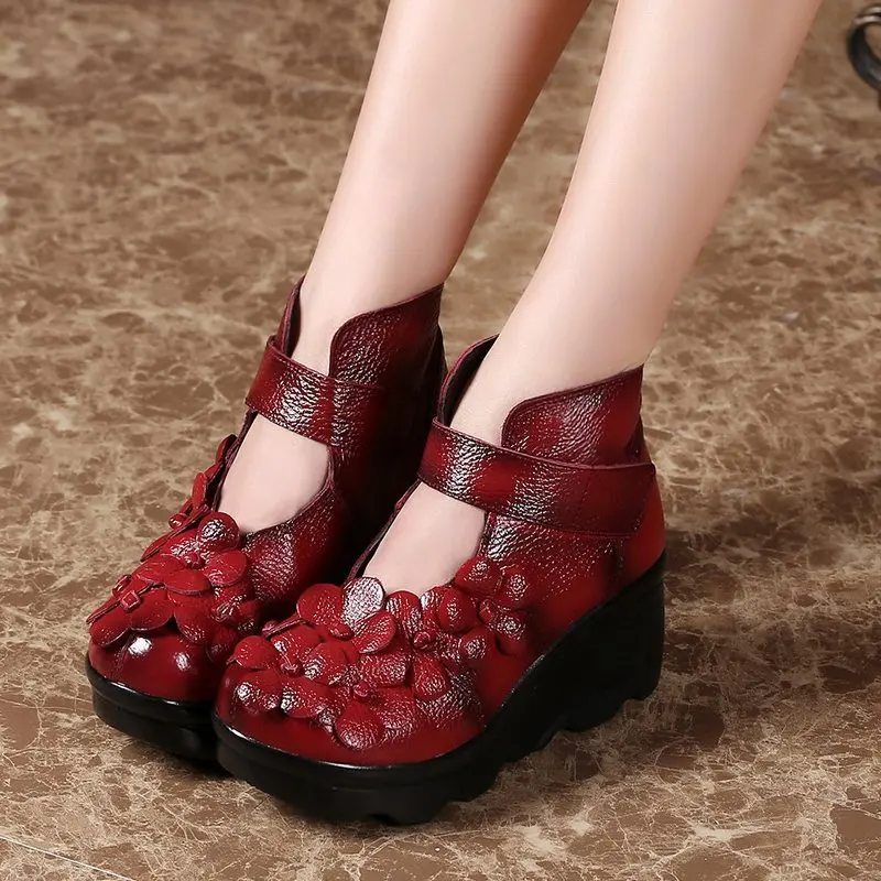 Красивые женские ботинки ручной работы с цветами Ботильоны из натуральной кожи