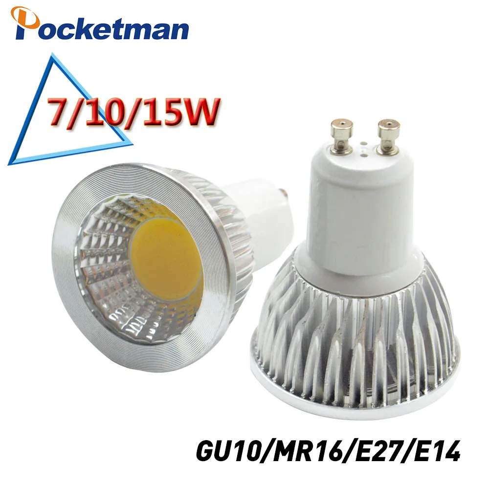 

Super Bright GU10 Bulbs Light Dimmable Led Warm/White 85-265V 7W 10W 15W LED GU10 COB LED lamp light GU 10 led Spotlight