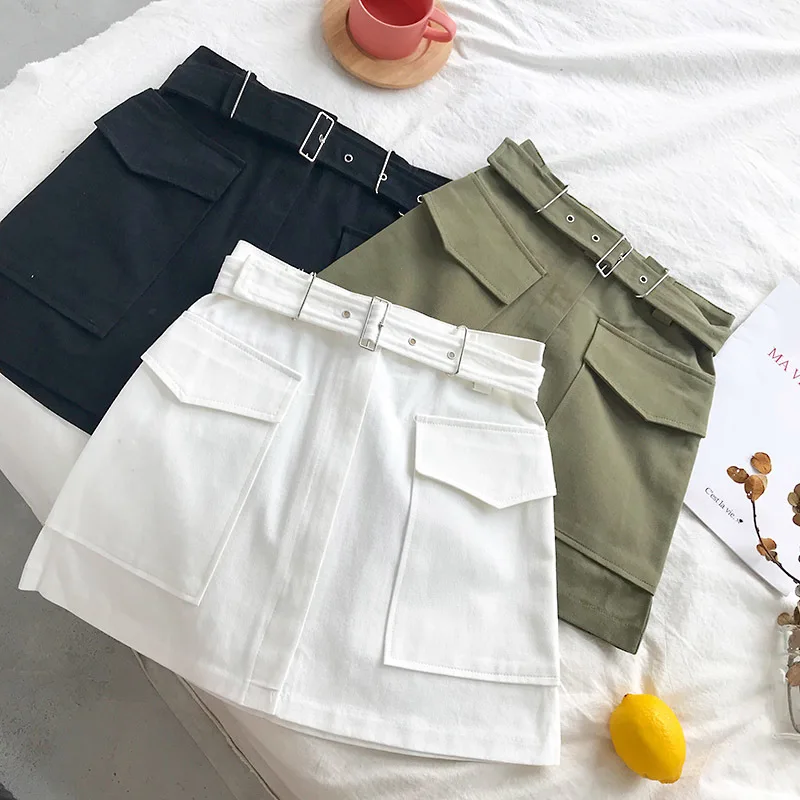 Mooirue Safari Style Mini Skirt Female Black Army Green Solid High Waist Casual Korean Pocket Elastic Skirt Women Fashion Jupe
Mooirue Safari Style Mini Skirt Female Black Army Green Solid High Waist Casual Korean Pocket Elastic Skirt Women Fashion Jupe