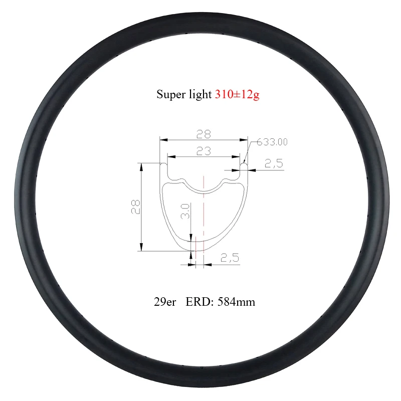 

Super ligth 310g 29er MTB XC 28mm asymmetric hookless tubeless 28mm deep carbon rim offset 3mm clincher 29inch mountain bike