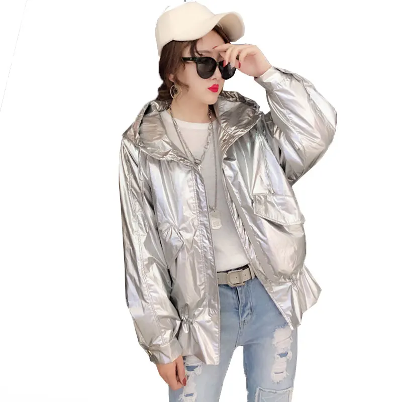 Bright Silver Jacket Women BF Style Spring Outerwear Coats Zipper Full Sleeve 2019 new hooded Short Bomber Jacket Streetwear 189
Bright Silver Jacket Women BF Style Spring Outerwear Coats Zipper Full Sleeve 2019 new hooded Short Bomber Jacket Streetwear 189