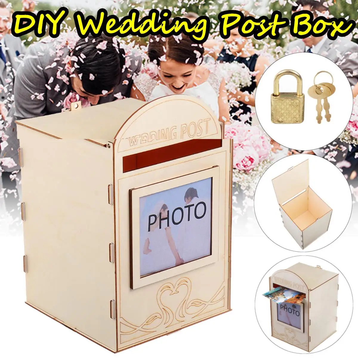 Rustic Hollow Gift Card Holder DIY Wooden Wedding Money Box with Lock for Reception Wedding Anniversary Birthday Party Decor
Rustic Hollow Gift Card Holder DIY Wooden Wedding Money Box with Lock for Reception Wedding Anniversary Birthday Party Decor