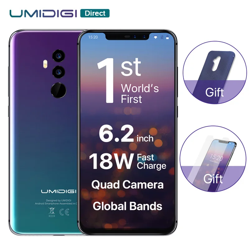 

UMIDIGI Z2 Global Version Android 8.1 6.2" FHD+ Full Display Helio P23 6GB+ 64GB 4 Cams 16MP+8MP 3850mAh Face ID 4G Smartphone