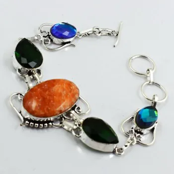 Green Quarts& Rainbow Topas & Sun Stone Bracelet Silver Overlay over Copper, 22cm , B3133
Green Quarts& Rainbow Topas & Sun Stone Bracelet Silver Overlay over Copper, 22cm , B3133