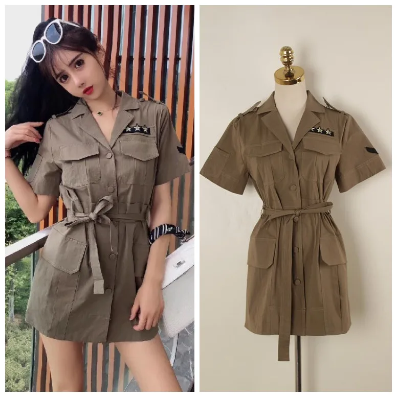 New 2019 Summer style windbreaker tie temperament V neck sexy waist slim shirt tooling wind A shaped dress
New 2019 Summer style windbreaker tie temperament V neck sexy waist slim shirt tooling wind A shaped dress