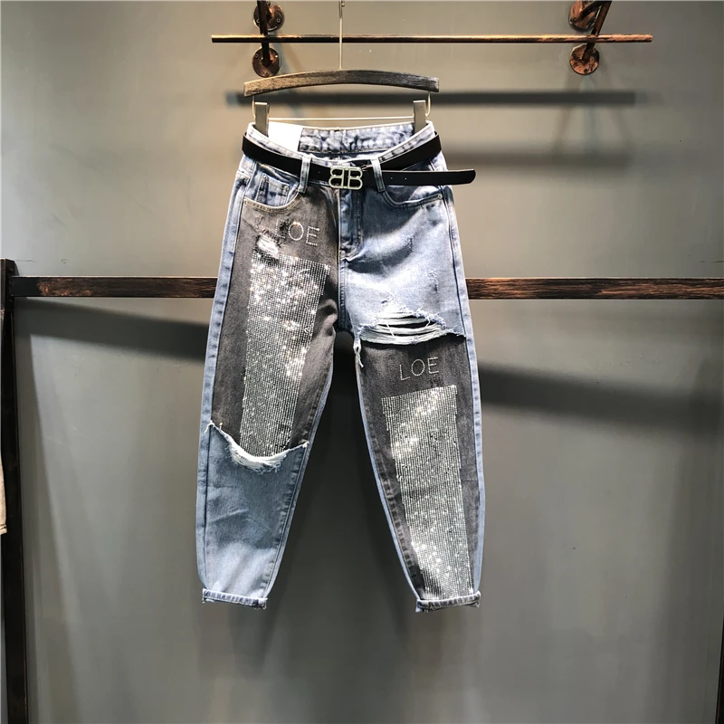 2019 New Spring Autumn Color Block Women Denim Pants Hot Drilling Loose Pencil Harem Pants Ankle-length Letter Students Jeans
2019 New Spring Autumn Color Block Women Denim Pants Hot Drilling Loose Pencil Harem Pants Ankle-length Letter Students Jeans