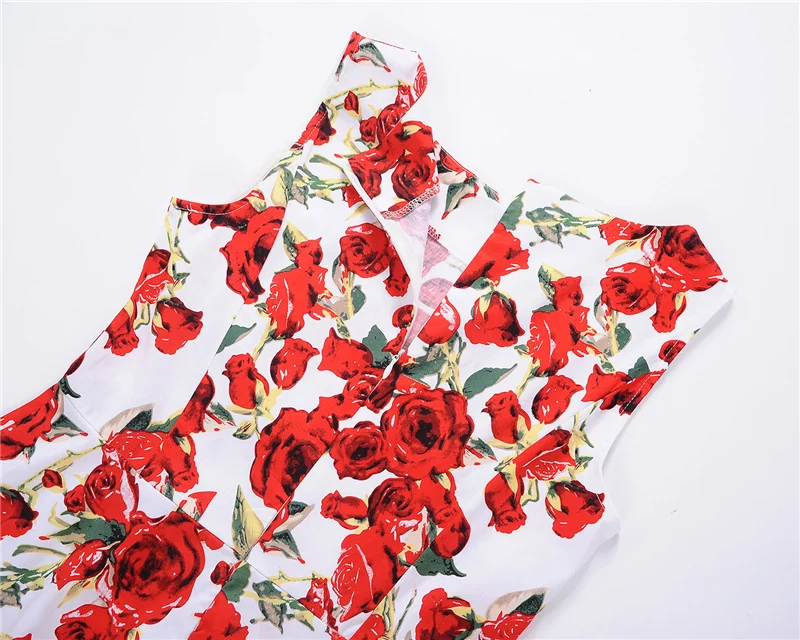 Kostlish Floral Print Summer Dress Women Sleeveless 50s Tunic Vintage Dress With Belt 2017 Elegant Swing Party Dresses Sundress (54)