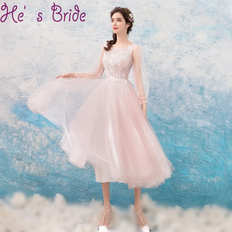 Evening Dress Sweet Pink Scoop Neck Poet Long Sleeves Lace Up A Line Tea Length Tulle Lace Sequines Beading Party Prom Dress
Evening Dress Sweet Pink Scoop Neck Poet Long Sleeves Lace Up A Line Tea Length Tulle Lace Sequines Beading Party Prom Dress